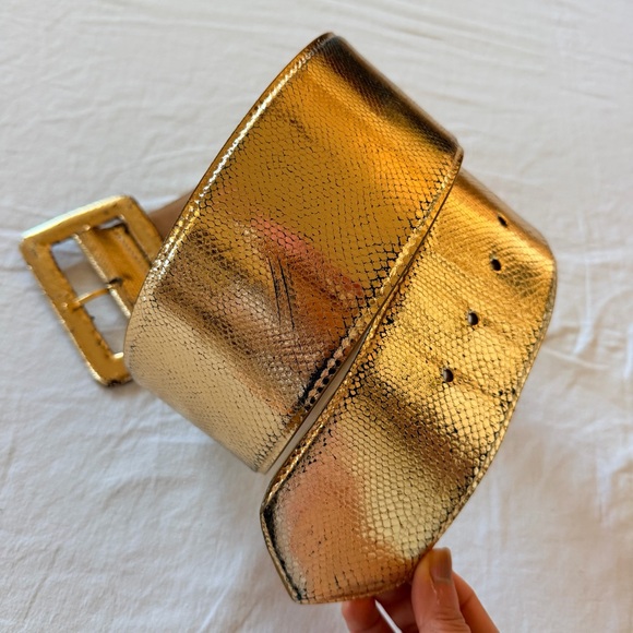 W. Kleinberg Wide Snakeskin Exotic Gold Luxury Leather Belt USA M/34\